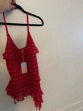 NWT Y2K Red Polka Dot Ruffled Cami Tank